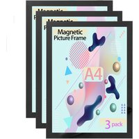 3 Pack A4 Magnetic Frame 8.3 x 11.7 Magnetic Sign Holder, Adhesive Frames for Document Holder, Poster Certificate Photo Frame
