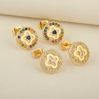 Nidin High Quality Elegant Aesthetic Flower Stud Earrings For Women Female Round Shape Inlaid Shiny Crystal Zircon Ear Jewelry