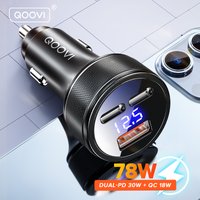 QOOVI 78W 3-Ports Car Charger PD USB Type C QC3.0 Phone Charger Fast Charging For iPhone 17 Xiaomi Samsung iPad Laptops Tablets