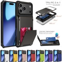 Wallet Cards Slot Hard Case for iPhone 17 17e Air 16 16e 15 14 13 12 11 Pro XS Max XR 8 Plus Phone Cover Card Holder Shockproof
