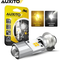 1Pcs AUXITO T19 P15D LED Bulb Canbus for Motorcycle Headlight 12V Hi Lo Beam Dual Color 3200K Yellow 6500K White Motorbike Light