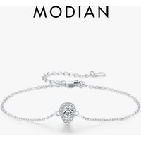 MODIAN 925 Sterling Silver Water Drop Clear CZ Bracelet Pear Cut Link Chain Platinum Plated Bracelet For Women Wedding Jewelry