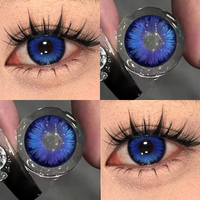 Lalens 1 Paar Butterfly Blue Myopia Farbkontaktlinsen 14,5mm Halbjährlich Weiche Linsen Anime Cosplay Halloween Party Schminklinsen