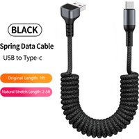 90° Elbow USB A to Type C Cable for Car Use,1.5M Retractable Coiled 5A Fast Charging Data Cord for iPhone 17,Samsung Galaxy A25