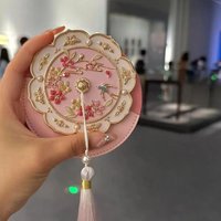 New Chinese Style Handheld Mirror, Vintage Peach Blossom Small Mirror ,Home Decoration Makeup Mirror Gift