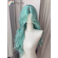 Ashely Blue Green Wig for Women 24inch Long Wavy Hair Wig High Quality Fiber Synthetic Wigs Lolita Mint Green Fresh Fashion Wigs