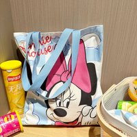 1pc Disney Mickey and Minnie Tote Bag, Durable Canvas Bag, Handbag, Shoulder Bag, Large Capacity Commuter Bag