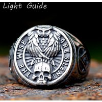 2023 New Gothic Viking Freemasonry and Raven Skull Ring For Men Women Stainless Steel Male Anel Gift Free Shipping