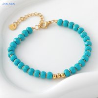 MHS.SUN Irregular Cut Blue Turquoise Beaded Bracelets For Women Men Fashion Natural Stone Bracelet Steel Accessories Jewelry