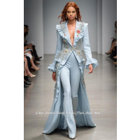 Sky Blue V-Neck Evening Gown Customized Floral Print Jumpsuit Red Carpet Gown Special Occasion Gown Hostess Gown 2026