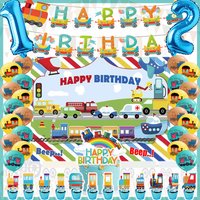 Choo Choo Train Transportation Birthday Decorations Kit Train Balloons Banner Backdrop For Boys 1st 2nd Birthday Party Supplies