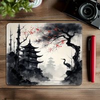 Ink Painting Art Landscape Mouse Pad, Small Square Mouse Pad, Computer Desktop Accessory, Desk-Friendly Mouse Pad