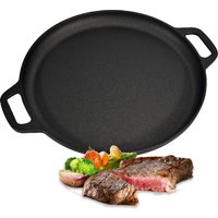 28/30cm Pre-Seasoned Cast Iron Skillet Pan Pizza Pan with Dual Handles Round Griddle for Crepes and Pizza BBQ Camping Fry Pan