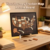Personalized Custom Engraved Wooden USA Travel Map Puzzle, Journey Tracker Pin Board Map, Custom Text Travel Souvenir Gift