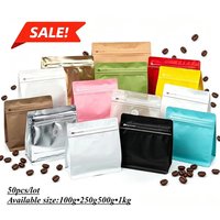50pcs Matte Black Mylar Aluminium Foil Heat Seal Coffee Bags with Valve Resealable Powder Nut Snack Tea Pet Food Packaing Bags