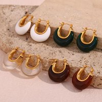 Mehrere Farben Neujahrsschmuck Acryl Weiß Klar Grün Burgund Kleine Runde Fette Edelstahl Creolen Für Frauen