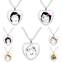 Rage Comic Necklace Derp Face Trollface Funny Meme Cartoon Glass Heart Shape Pendant Chain Necklace Charm Jewelry Collect Gift