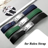 Soft Rubber Watch Strap 20mm for Rolex Green Water Ghost Daytona Diver Band Waterproof Silicone Fold Buckle Men's Sport Bracelet