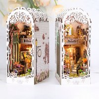 DIY Book Nook Insert Kits Flower House Wooden Doll House Figurine Garden Miniature Building Bookend Bookshelf Room Decor Model