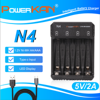 POWERKAN N4 Battery Charger with LED Display for 1.2V Ni-MH Ni-Cd AA AAA Rechargeable Batteries 4 Slot USB-C 5V 2A