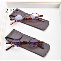 2PCS Anzug Vintage Mini Lesebrille Frauen Männer Kompakte Falten Runde Rahmen Lesen Brillen Tragbare Leser Mit Fall