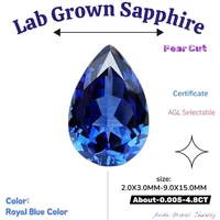 S-S-Lab Grown Sapphire Pear Cut Royal Blue Color AAA+Clarity Gems for Jewelry Setting&Custom Design Selectable AGL Certificate