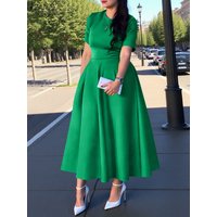 ZANZEA Women Satin Silk Midi Dress A-Line Party Summer Vestidos 2025 Elegant Office Work Sundress Casual Solid Short Sleeve Robe