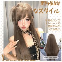 28Inch Wild Style Honey Ash Brown Synthetic Wigs With Bangs Long Straight Hair Mechanism Wig For Women Daily Use Heat Resistant