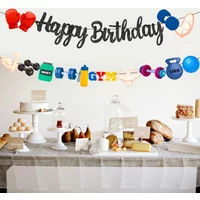 1 Set Fitness Gym Theme Happy Birthday Banner Gymnasium Wall Hanging Garland for Girl Boy Sports Birthday Party Decorations