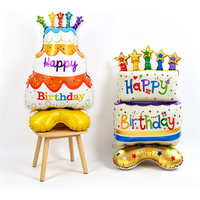 2pcs standing base three-layer colorful birthday cake aluminum film balloons, suitable for birthday parties and weddings.