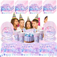 61pcs/set Pink Purple Kpop birthday Decoration Children's Birthday Party GIRLS Favor Paper Cup Plate Napkin Tablecloth Supplies