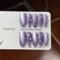10pcs high-end Pure and elegant style, hand-painted fish tail, purple cat's eyes, fine sparkling diamond handmade fake nails