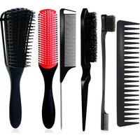 Detangling Brush Set with 9 Row Styling Brush, Rat Tail Comb, Wide Tooth Comb for Separating, Shaping and Defining Wet/Dry Hair