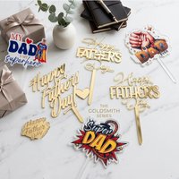 2026 Father's Day Birthday Cake Topper Decoration Gold Acrylic DAD Cake Flag Father's Day Party Cake Toppers Dessert Ornament