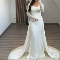 Luxury Square Collar Evening Dress Beading Lace Mermaid Floor Length with Sweep Train Customized Long Sleeve فستان سهرة نسائي