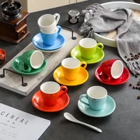 80ml Ceramic Espresso Cup Delicate Mini Mug with Saucer Macaron Colorful Breakfast Bread Milk Mug Home Office Cup Art Decoration