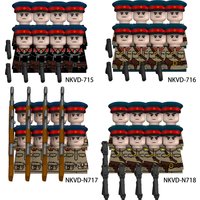 MOC WW2 Soviet Soldiers NKVD Figures Building Blocks War Military Army Infantry N715-718 Officer Lieutenant Weapons Bricks Toys