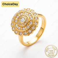 Charming 18K Gold Plated Pink/White Luxurious Floral Zircon Ring for Women, Fashionable Wedding Party Gift Jewelry