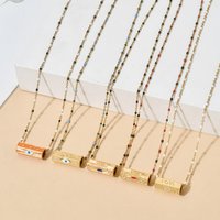 ZMZY Thin Stainless Steel Chain Boho Charm Turkish Eye Multi Color Necklace Evil Eye Pendant Necklace for Women Girls Jewelry