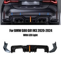 For BMW G80 G81 M3 2020-2024 Rear Bumper Lip Diffuser Spoiler Splitter Corner with LED Light Spoiler Splitter Carbon Fiber Look