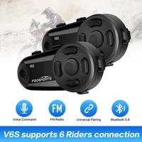 Fodsports-oreillette Bluetooth V6S pour moto, appareil de communication pour casque, Intercom pour 6 motocyclistes, kit mains-libres résistant à l'eau à 1000m, kit mains-libres BT