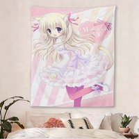 Retro Y2K Neko Lolita Anime Tapestry, "Macaron Color" Pink Wall Hanging