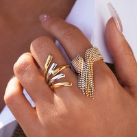 Fashion Statement Stainless Steel Long Tassel Chain Open Wide Ring Vintage Hip Hop Geometric Jewelry Trendy Party Gift for Women