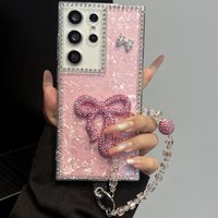 Diamond Bowknot Cover Funda For Samsung S26 Ultra Wrist Bracelet Case For Galaxy S26Ultra S26 Plus S25 Ultra Shell Pattern Shell