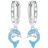PANPOKI 925 Sterling Silver Blue Dolphin Marine Animal Earrings Original Jewelry Drop Earrings Jewelry Party Anniversary Gifts