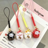 New Cartoon Cute Keychain Japanese Lucky Cat Cartoon Bell Lucky Bell Mobile Phone Pendant Accessory