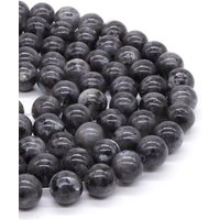 Natural Black Larvikite Labradorite Stone Beads Round Loose Bead for Jewelry Making Bracelet Necklace Accessories 15" 4/6/8/10mm