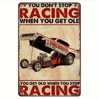Vintage Car Racing Metal Sign - "You Don't Stop When You Get Old, Old Racing" Retro Tin Wall Art