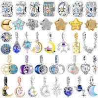 New Fashion 925 Sterling Silver Sparkling Stars Moon Sun Earth Bead Pendant fit Women's DIY Bracelets Necklaces Jewelry Gifts