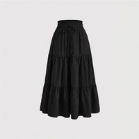 Dress For Women High-waisted Lace-up Pleated A-line Solid Color Layered Skirt Womens Versatile Summer New Lace-up New Long Skirt